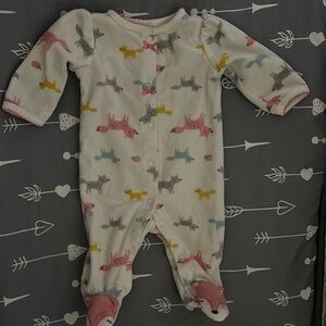 Baby One-Piece Fox Print Footed Sleeper - White with Pink, Yellow, Gray, Blue
